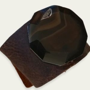 Hand Crafted Boho Agate Leather Wrap Adjustable Bracelet NWT